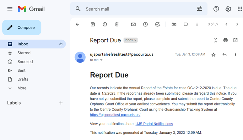 Guardian E-Mail Notification Example